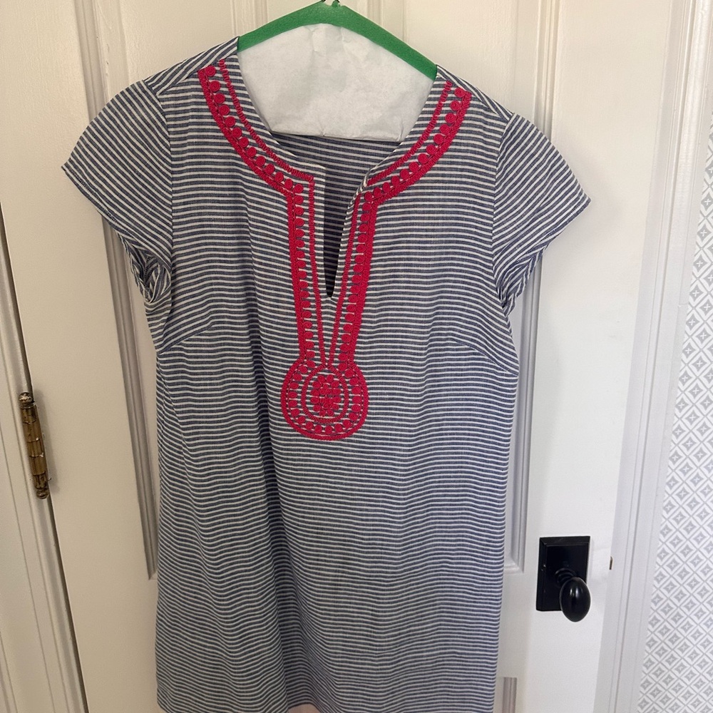 Vineyard Vines Blue and White Striped Dress with Pink Accents